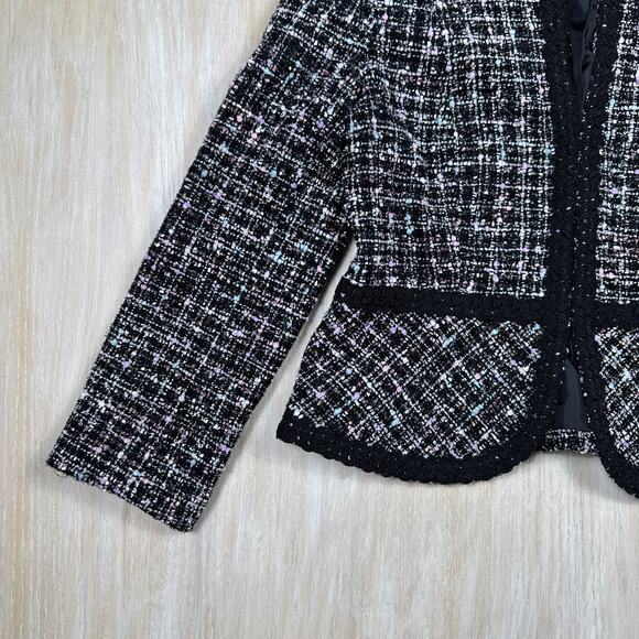 Tahari Black Multicolor Tweed Cropped Elegant Work Open Front Blazer Jacket 12 - Picture 4 of 14